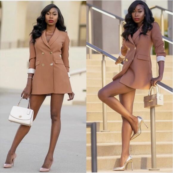 Zara Women’s S Camel Double Breasted Frock Coat Lined Long Blazer Jacket NEW - Picture 1 of 7